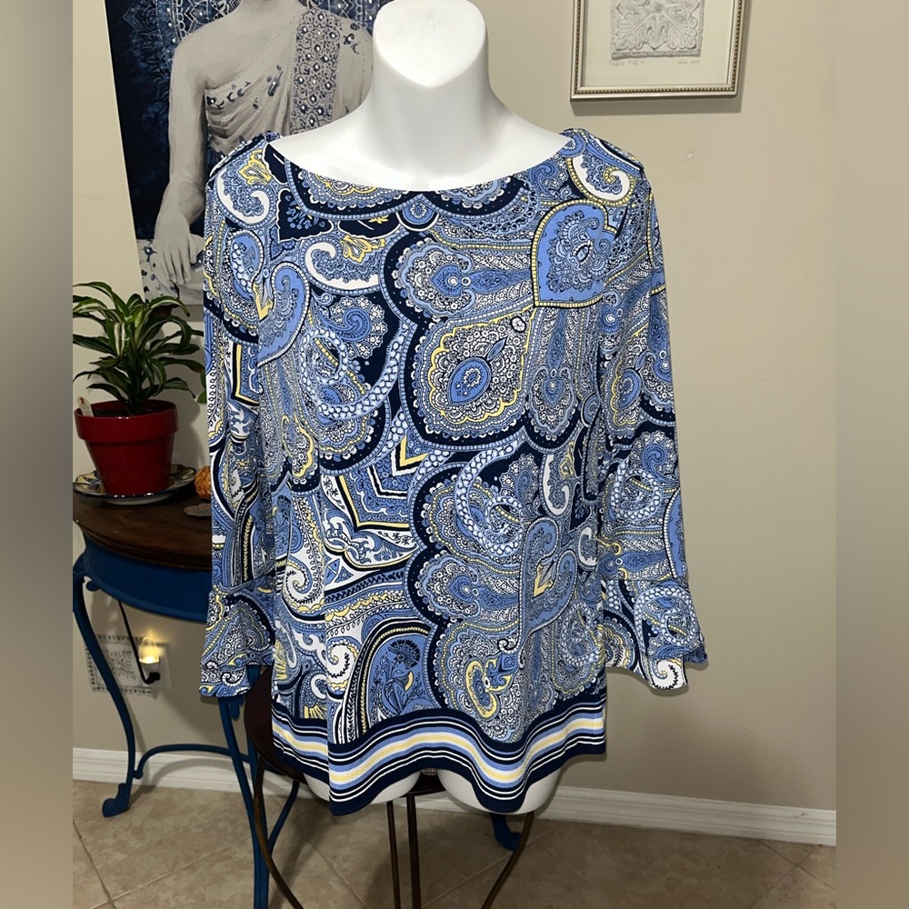 Charter Club Paisley Bell Sleeve Top - S